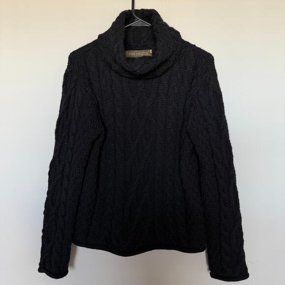 Inis Crafts Womens 100% Merino Wool Sweater Small Black Knit Cabin Ireland Camp - Picture 1 of 4